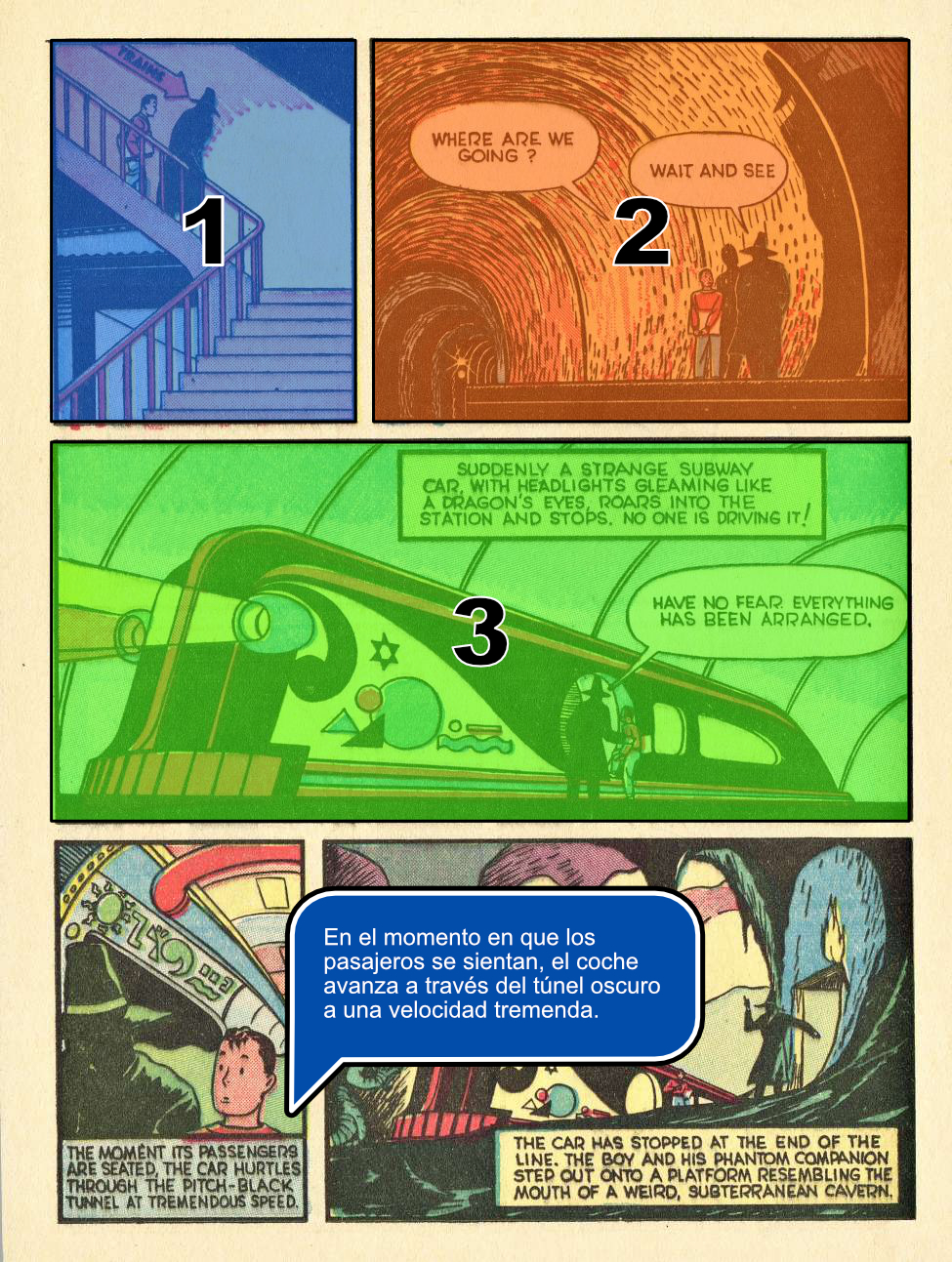 Whiz Comics #1 Page 2 with panels and translation overlays